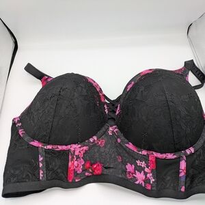 Torrid Black and Pink Floral Lace Bra